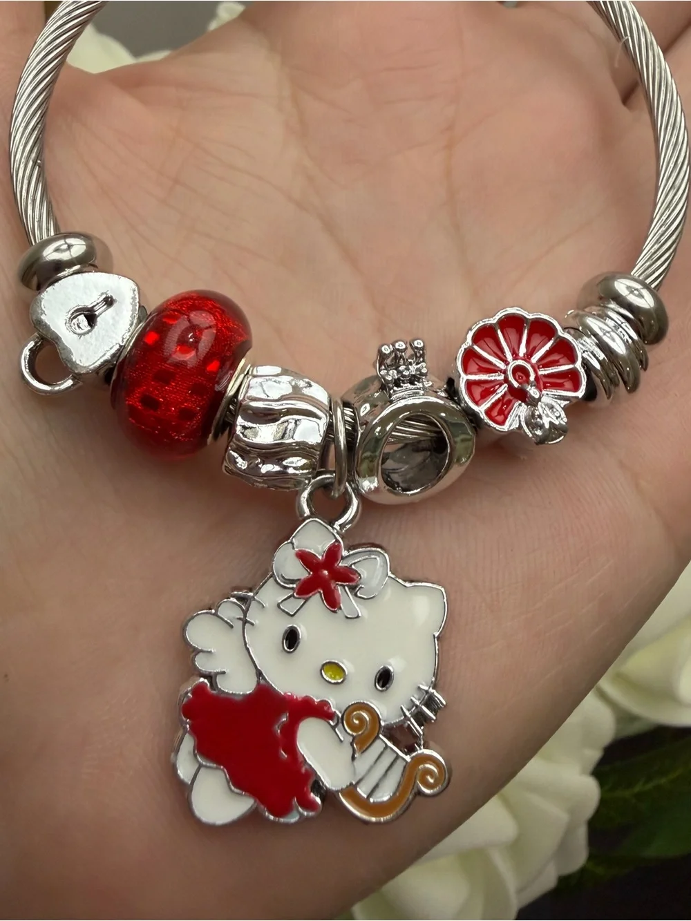 Hello Kitty Red & White Enamel Charm Bangle by Hello Kitty